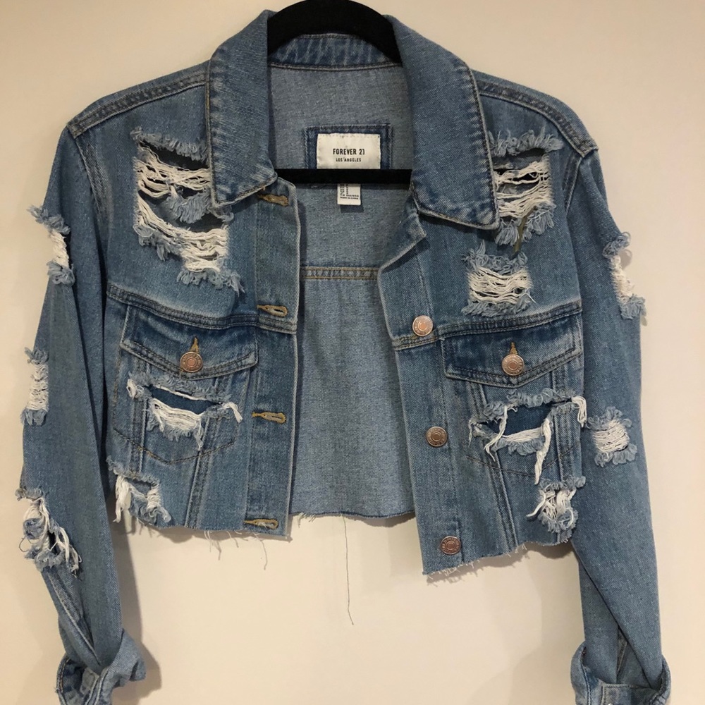 Cropped distressed jean jacket